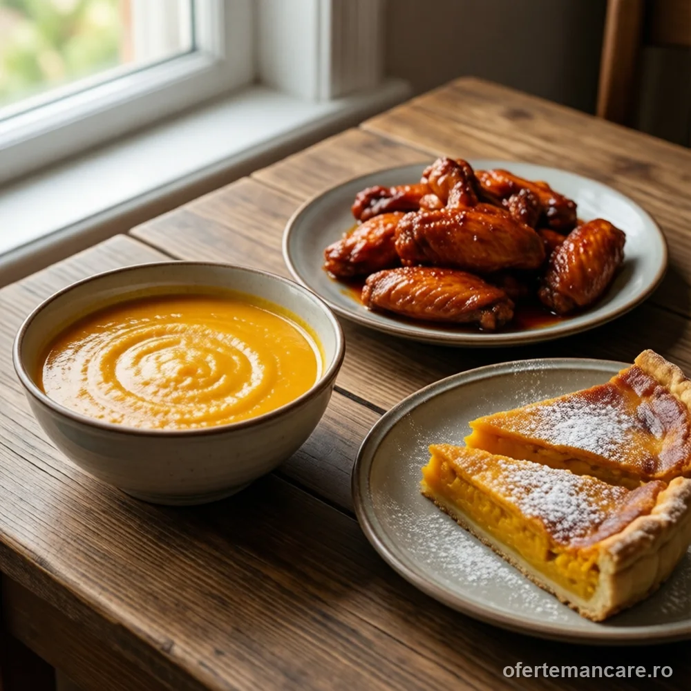 Meniu de Halloween: supă cremă de dovleac, aripioare picante și plăcintă cu dovleac