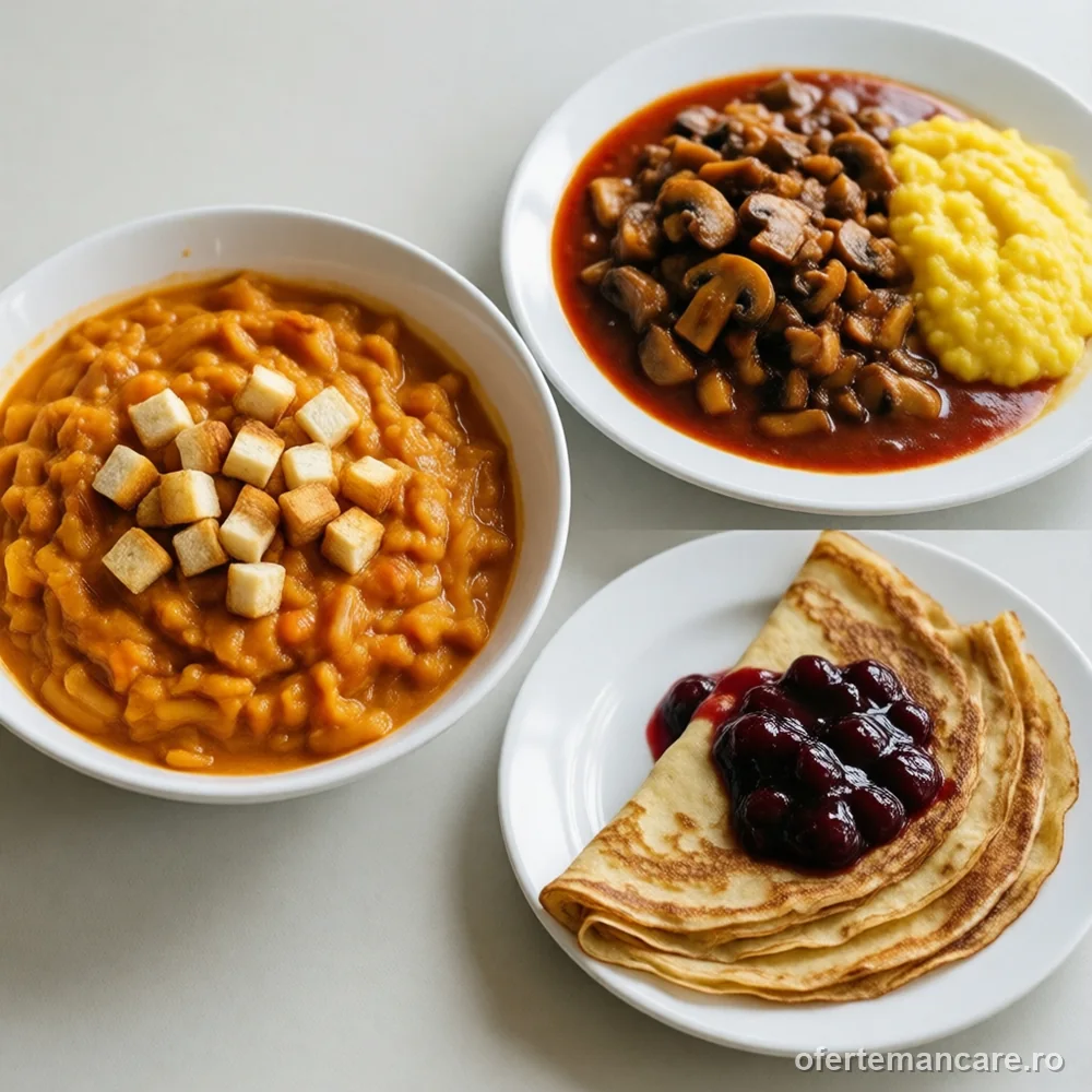 Meniu de post: cremă de legume, tocăniță de ciuperci și clătite cu dulceață de vișine — mâncare gătită, livrare în București