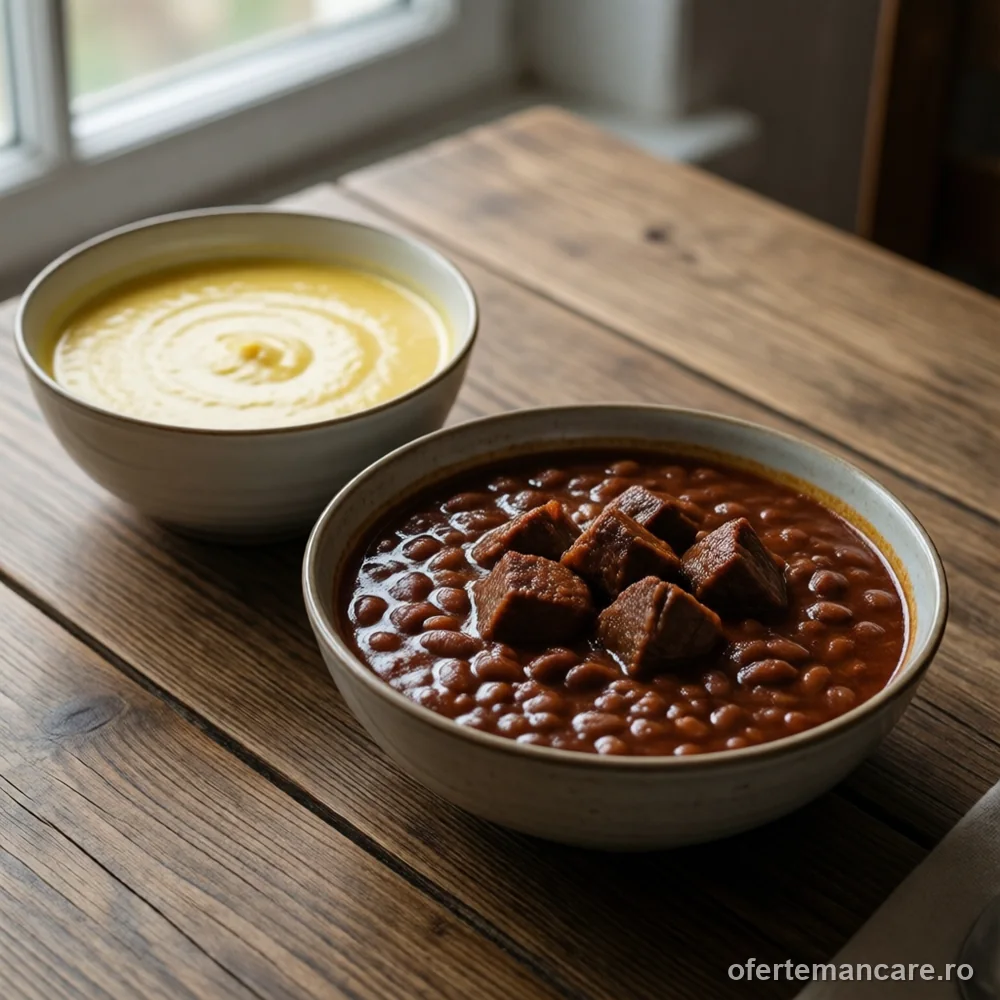Meniu mexican: supă cremă de porumb și fasole roșie cu carne de vită — mâncare gătită, livrare în București